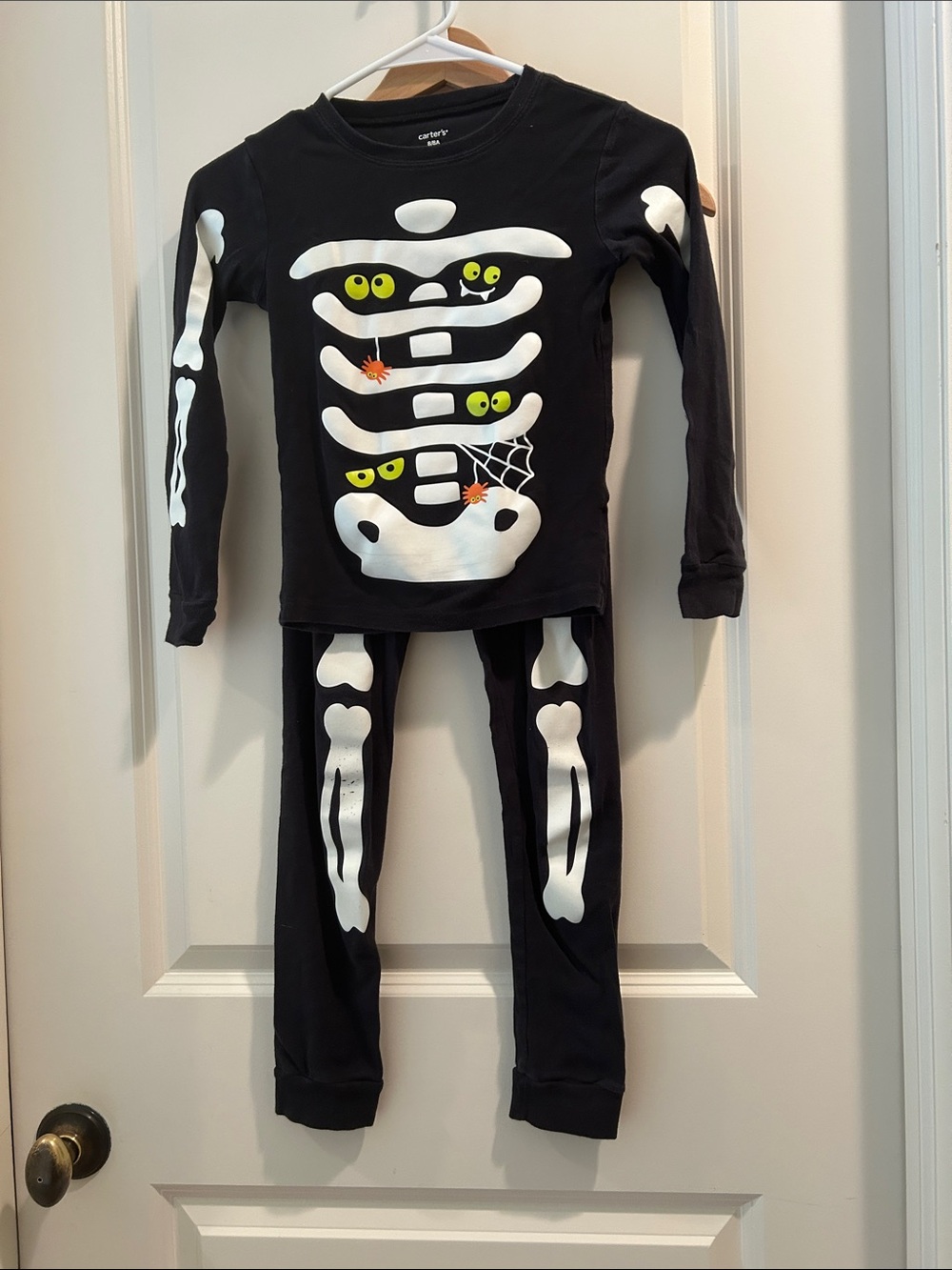 Carter's Black Skeleton Pajama Set with Neon Green Eyes Orange Spiders size 8